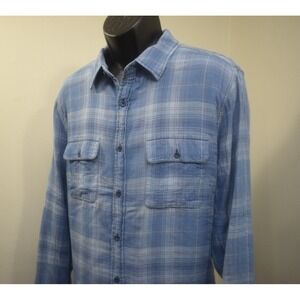 The Normal Brand Button Up Shirt Blue Plaid Long Sleeve W/ Pockets Mens Size 2XL